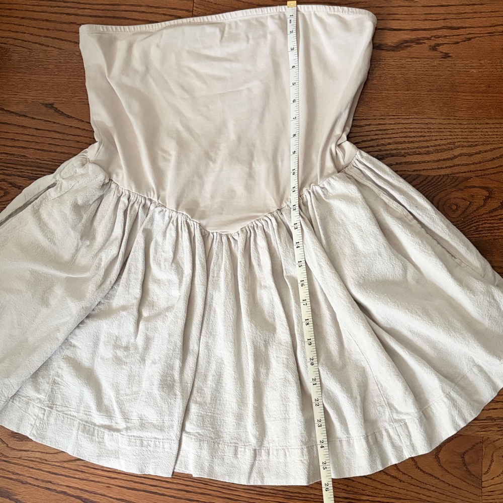 Free People Strapless Cream Summer Mini Dress 100% Cotton, Elastic Top. Size: XL - Picture 6 of 7